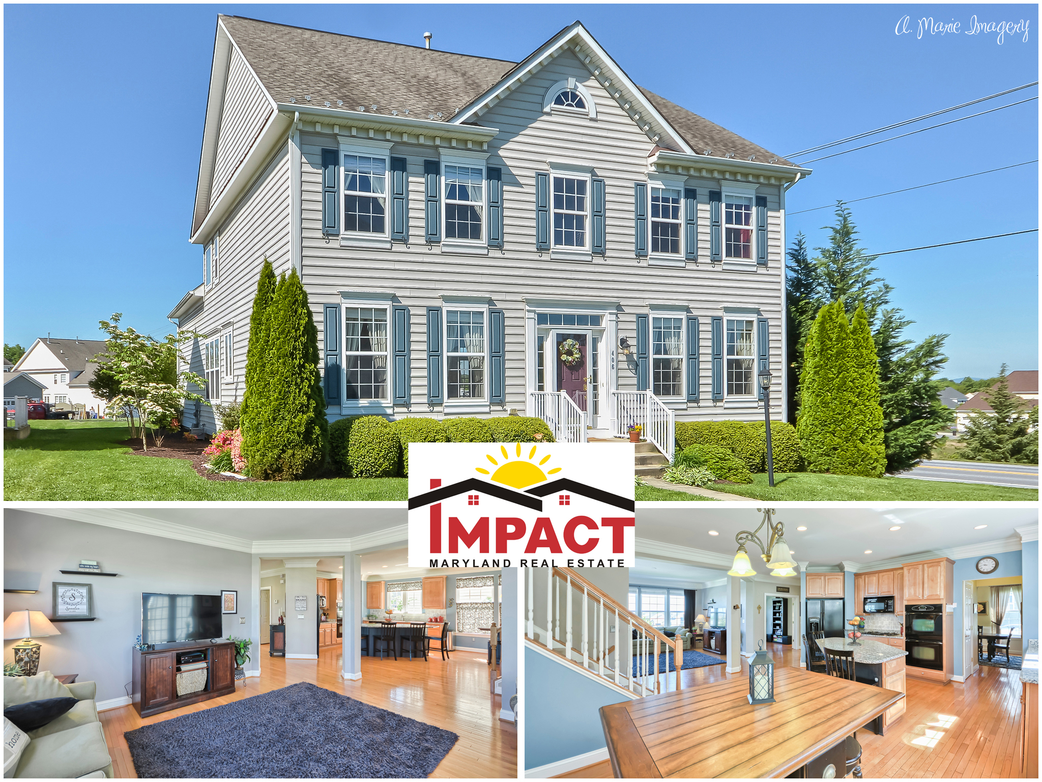 Elegant two-story house with a spacious front yard and garage.