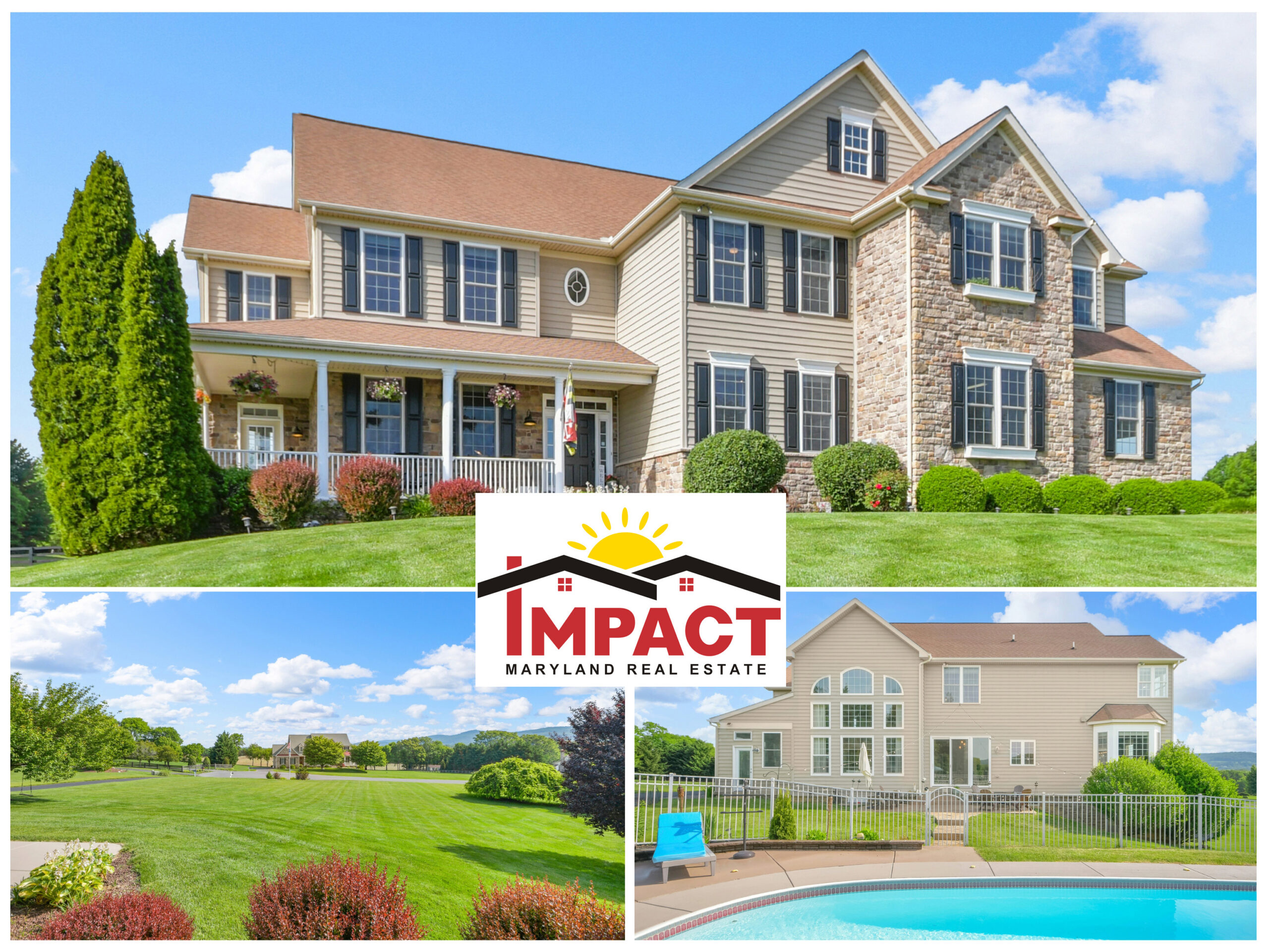 Elegant two-story house with a spacious front yard and garage.